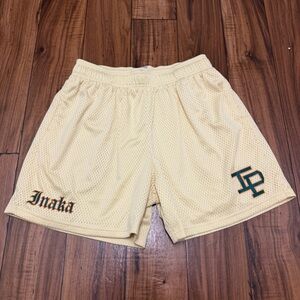 Inaka Power Shorts Men’s XL Butter Yellow Mesh Lined Pockets Elastic Gym